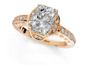 Floral Engagement Ring Setting for Radiant Cut Center with Four Accent Clusters and Prong Head in Rose Gold
