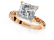 Solitaire Engagement Ring Setting for Princess Cut Center with Milgrain X Pattern Band and Prong Head in Rose Gold