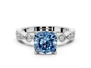 Solitaire Engagement Ring Setting for Fancy Blue Cushion Cut Center with Milgrain Bezel Accents and Prong Head in Sterling Silver