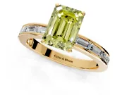 Solitaire Engagement Ring Setting for Fancy Yellow Emerald Cut Center with Channel Baguette Band and Prong Head in Yellow Gold