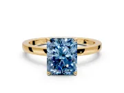 Solitaire Engagement Ring Setting for Fancy Blue Radiant Cut Center with Thin Rounded Plain Band and Prong Head in Yellow Gold