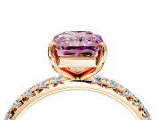 Solitaire Engagement Ring Setting for Fancy Pink Radiant Cut Center with Shared-Prong Accents and Prong Head in Rose Gold