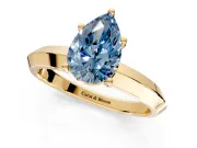 Solitaire Engagement Ring Setting for Fancy Blue Pear-Shaped Center with Wide Knife Ridge Band and Prong Head in Yellow Gold