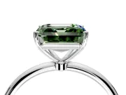 Solitaire Engagement Ring Setting for Fancy Green Asscher Cut Center with Straight Thin Band and Prong Head in Sterling Silver