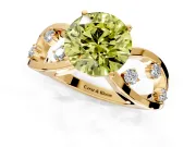 Solitaire Engagement Ring Setting for Fancy Yellow Round Cut Center with Criss-Cross Accent Band and Prong Head in Yellow Gold