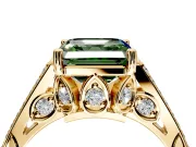 Cathedral Engagement Ring Setting for Fancy Green Asscher Cut Center with Antique-Style Pave Band and Prong Head in Yellow Gold