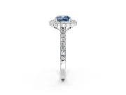 Milgrain Floral Halo Engagement Ring Setting for Fancy Blue Cushion Cut Center with Pave Band and Prong Head in Sterling Silver