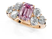 Cluster Engagement Ring Setting for Fancy Pink Emerald Cut Center with Round Cut Accent Frame and Prong Head in Rose Gold