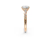Cluster Engagement Ring Setting for Princess Cut Center with Round Cut Accent Band and Prong Head in Rose Gold