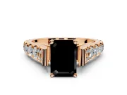 Solitaire Engagement Ring Setting for Fancy Black Emerald Cut Center with Pave Cathedral Shoulders and Prong Head in Rose Gold
