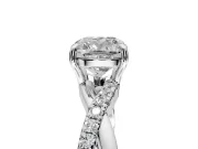 Crossover Engagement Ring Setting for Cushion Cut Center with Pave and Plain Strands and Prong Head in Platinum