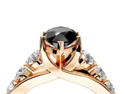 Solitaire Engagement Ring Setting for Fancy Black Marquise Center with Graduated Shared Prongs and Prong Head in Rose Gold