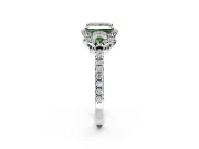 Halo Engagement Ring Setting for Fancy Green Princess Cut Center with Openwork Halo, Pave Band and Prong Head in Platinum