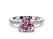 Solitaire Engagement Ring Setting for Fancy Pink Heart-Shaped Center with Bezel-Dot Beaded Band and Prong Head in Sterling Silver