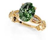 Solitaire Engagement Ring Setting for Fancy Green Oval Center with Marquise Panel Band and Prong Head in Yellow Gold