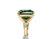 Solitaire Engagement Ring Setting for Fancy Green Asscher Cut Center with Bezel Station Band and Prong Head in Yellow Gold