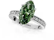 Milgrain Pave Engagement Ring Setting for Fancy Green Marquise Center with Accent Band and Prong Head in Platinum