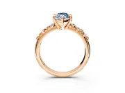 Solitaire Engagement Ring Setting for Fancy Blue Marquise Center with Trailing Leaf Accent Band and Prong Head in Rose Gold