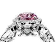 Milgrain Halo Engagement Ring Setting for Fancy Pink Round Cut Center with Shoulder Bezels and Prong Head in Platinum