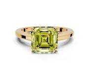 Solitaire Engagement Ring Setting for Fancy Yellow Asscher Cut Center with Flat-Sided Plain Band and Prong Head in Yellow Gold