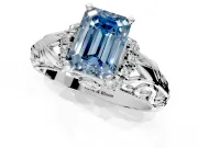 Solitaire Engagement Ring Setting for Fancy Blue Emerald Cut Center with Filigree Accent Basket and Prong Head in Platinum