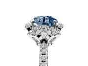 Halo Engagement Ring Setting for Fancy Blue Round Cut Center with Openwork Halo, Pave Band and Prong Head in White Gold