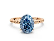 Solitaire Engagement Ring Setting for Fancy Blue Oval Center with Plain Twisted Rope Band and Prong Head in Rose Gold