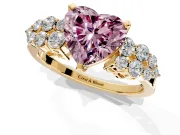 Cluster Engagement Ring Setting for Fancy Pink Heart-Shaped Center with 2-Row Shoulder Clusters and Prong Head in Yellow Gold