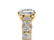 Solitaire Engagement Ring Setting for Princess Cut Center with Pave Cathedral Shoulders and Prong Head in Yellow Gold