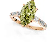 Baguette Engagement Ring Setting for Fancy Yellow Marquise Center with Alternating Bar-Set Band and Prong Head in Rose Gold