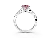 Solitaire Engagement Ring Setting for Fancy Pink Round Cut Center with Twisted Pave Split Shank and Prong Head in Sterling Silver