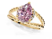 Halo Engagement Ring Setting for Fancy Pink Pear-Shaped Center with Rope Twist Split Shank and Prong Head in Yellow Gold