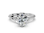 Solitaire Engagement Ring Setting for Round Cut Center with Milgrain Cathedral Band and Prong Head in Sterling Silver