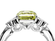 Cluster Engagement Ring Setting for Fancy Yellow Asscher Cut Center with Bezel Accent Clusters and Prong Head in White Gold