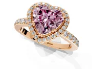Halo Engagement Ring Setting for Fancy Pink Heart-Shaped Center with Inner Milgrain Border and Prong Head in Rose Gold