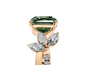 Floral Engagement Ring Setting for Fancy Green Asscher Cut Center with Trailing Marquise Accents and Prong Head in Rose Gold
