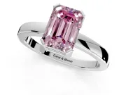 Solitaire Engagement Ring Setting for Fancy Pink Emerald Cut Center with Plain Band and Flat Tab Prong Head in Sterling Silver