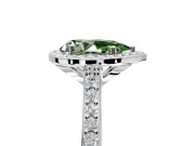 Halo Engagement Ring Setting for Fancy Green Pear-Shaped Center with Pave Accents, Heart Basket and Prong Head in Platinum