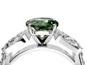 Channel-Set Engagement Ring Setting for Fancy Green Round Cut Center with Baguette Band and Prong Head in Platinum