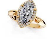 Halo Engagement Ring Setting for Marquise Center with Tapered Plain Band and Prong Head in Yellow Gold