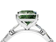 Baguette Engagement Ring Setting for Fancy Green Princess Cut Center with Alternating Bar-Set Band and Prong Head in Sterling Silver