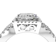 Halo Engagement Ring Setting for Princess Cut Center with Wide-Open Pave Split Shank and Prong Head in Platinum