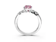 5 Stone Engagement Ring Setting for Fancy Pink Cushion Cut Center with Plain Band and Prong Head in Sterling Silver