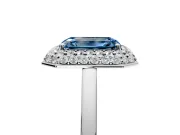 Halo Engagement Ring Setting for Fancy Blue Emerald Cut Center with Plain Tapered Band and Prong Head in Sterling Silver