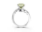 Solitaire Engagement Ring Setting for Fancy Yellow Asscher Cut Center with Pave Bypass Twist Band and Prong Head in Sterling Silver