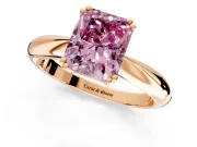 Solitaire Engagement Ring Setting for Fancy Pink Radiant Cut Center with Reverse Tapered Band and Prong Head in Rose Gold