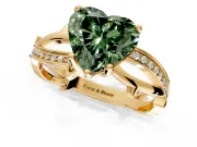 Solitaire Engagement Ring Setting for Fancy Green Heart-Shaped Center with Pave and Plain Crossover Band and Prong Head in Yellow Gold