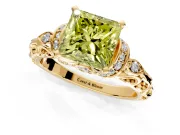 Solitaire Engagement Ring Setting for Fancy Yellow Princess Cut Center with Filigree Band and Prong Head in Yellow Gold