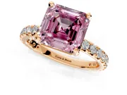 Solitaire Engagement Ring Setting for Fancy Pink Asscher Cut Center with Shared-Prong Accents and Prong Head in Rose Gold