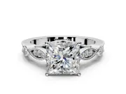 Solitaire Engagement Ring Setting for Princess Cut Center with Marquise and Bezel Accents and Prong Head in Platinum